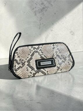 Tahari Snake-Print Wristlet in Beige and Black